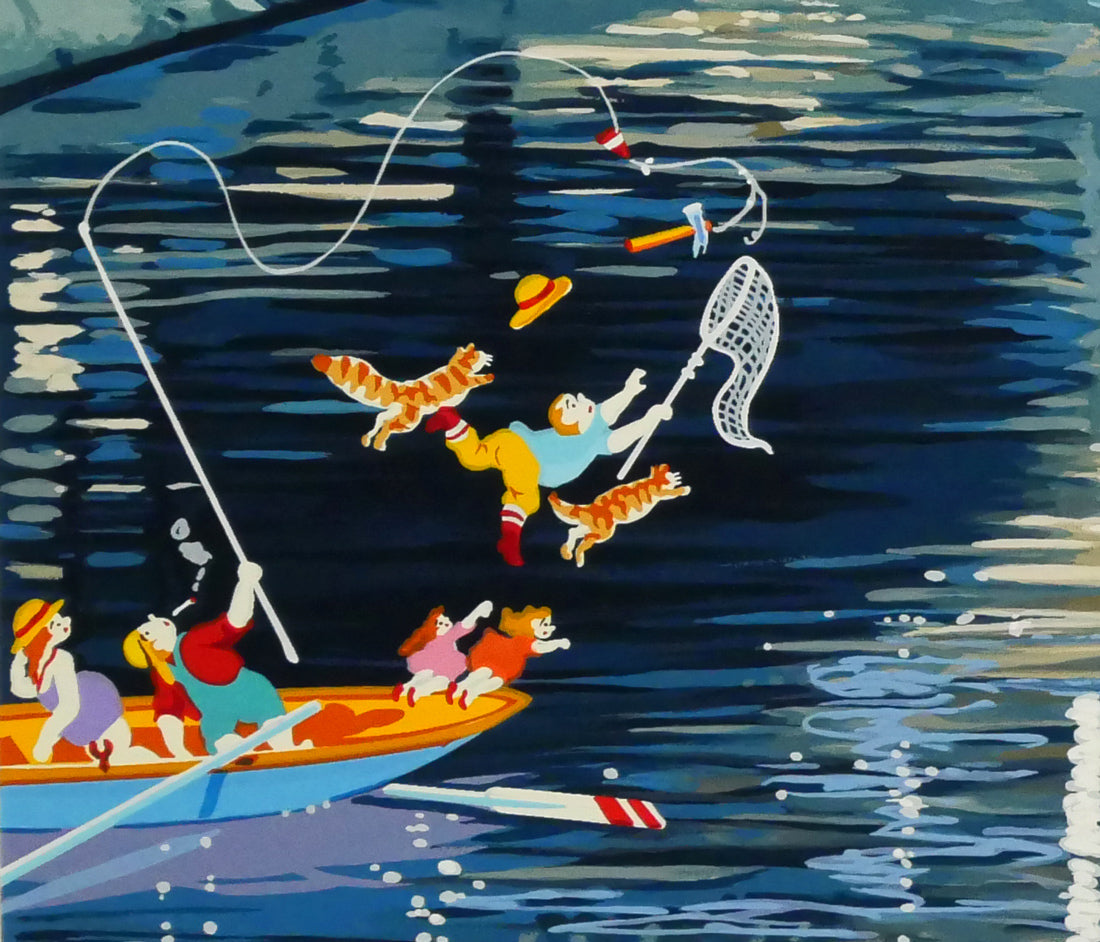 山形博導（ヒロヤマガタ）「キャッツ　オン　セーヌ（リマーク版）」シルクスクリーン版画　拡大画像6