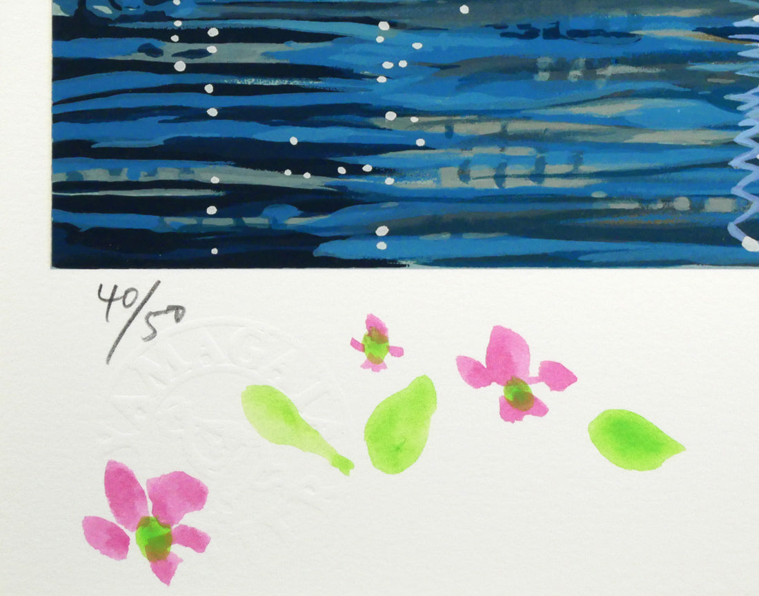 山形博導（ヒロヤマガタ）「キャッツ　オン　セーヌ（リマーク版）」シルクスクリーン版画　限定番号（ed,40/50）、リマーク部分（自筆イラスト）