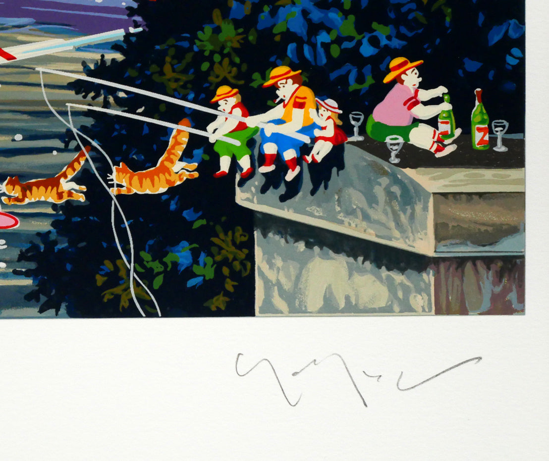 山形博導（ヒロヤマガタ）「キャッツ　オン　セーヌ（リマーク版）」シルクスクリーン版画　本人直筆鉛筆サイン