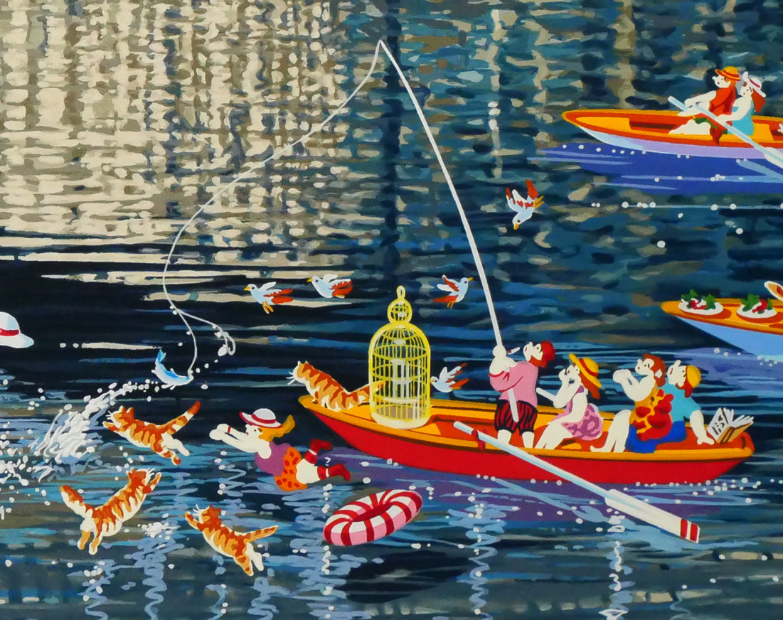 山形博導（ヒロヤマガタ）「キャッツ　オン　セーヌ（リマーク版）」シルクスクリーン版画　拡大画像7