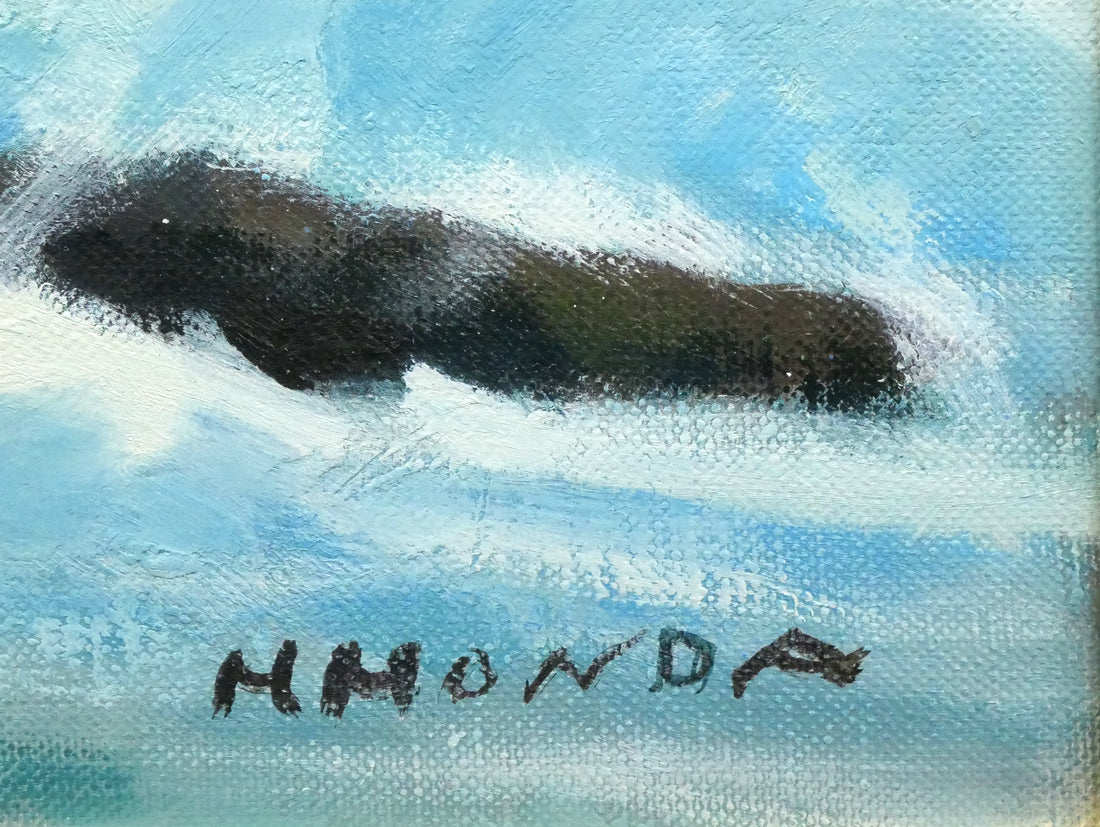 本田英夫「神威岬の荒磯（積丹）」油絵・F8号　サイン拡大画像