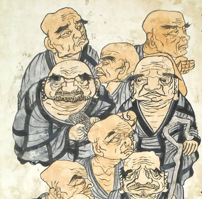 荘眠月（本庄基晃）「十六羅漢図」墨彩画・40号　拡大画像4