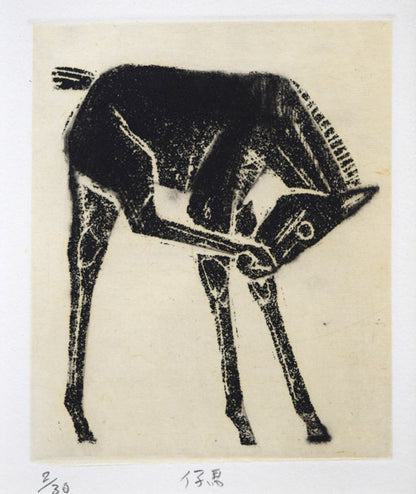 本田明二「仔馬」銅版画　作品全体拡大画像