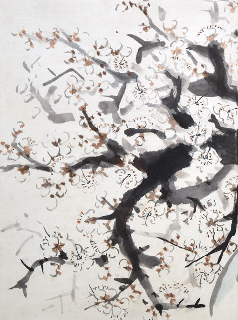 本間莞彩「梅の図」墨彩画・8号　拡大画像1