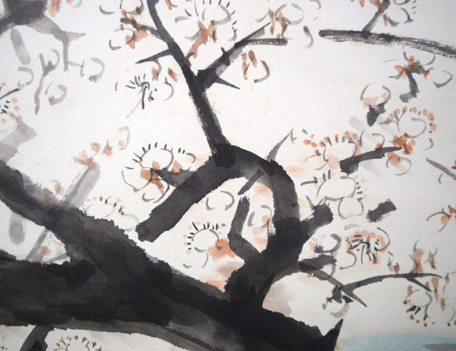 本間莞彩「梅の図」墨彩画・8号　拡大画像4