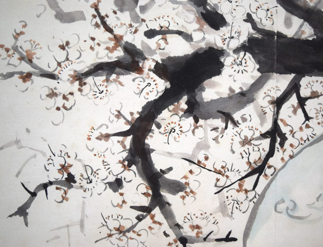 本間莞彩「梅の図」墨彩画・8号　拡大画像5