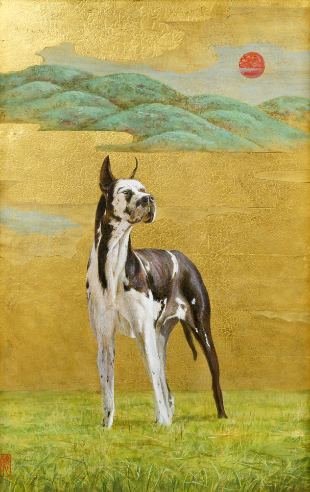 堀井聰「爽籟（グレートデーン）」油絵・板・M10号　作品全体画像
