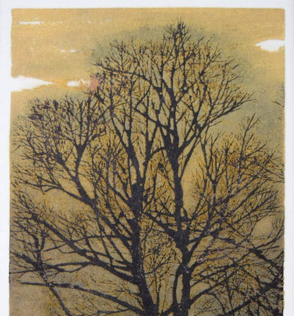 星襄一「夕」木版画　拡大画像1