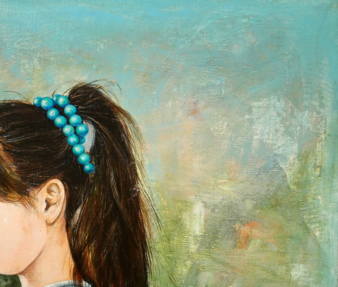 細川尚「少女「繭」微風」油絵・F10号　拡大画像3