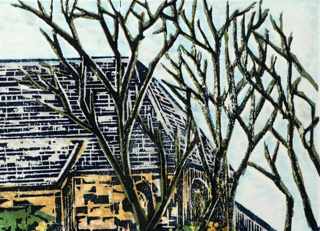 細見浩「司祭館（バンゴー）」木版画　拡大画像2