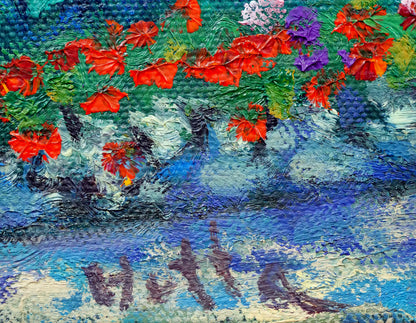 堀田高「花の庭（南仏カーニュにて）」油絵・特寸30号　サイン拡大画像