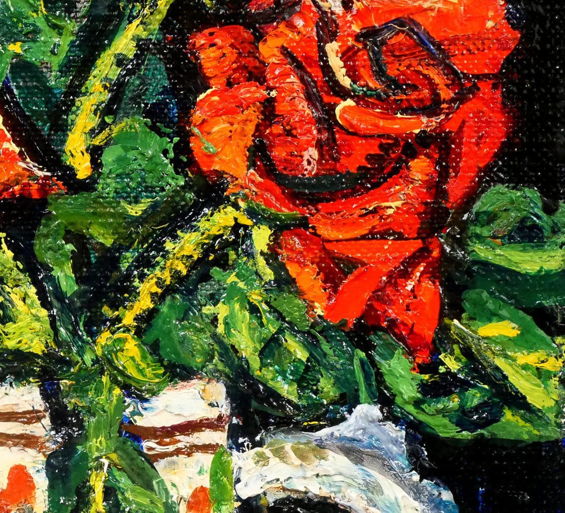 兵藤和男「紅薔薇」油絵・F3号　拡大画像4
