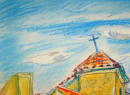 兵藤和男「スペイン・セゴビア風景」パステル画・4号　拡大画像1
