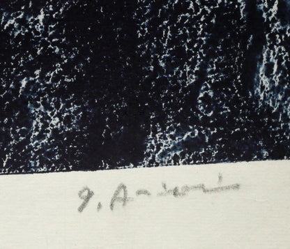 一原有徳「赤岩山（小樽）」俳句肉筆書とモノタイプ（一点物銅版画）掛軸　版画部分サイン（本人直筆鉛筆サイン）