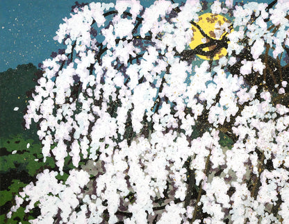 井堂雅夫「桜花春宵」木版画　拡大画像1