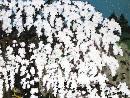 井堂雅夫「桜花春宵」木版画　拡大画像3