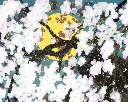 井堂雅夫「桜花春宵」木版画　拡大画像2