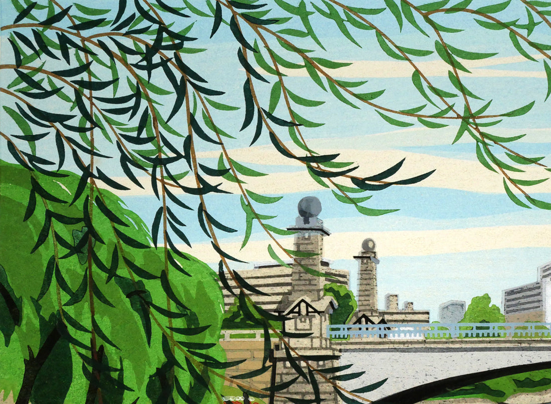 井堂雅夫「難波橋（大阪）」木版画　拡大画像1