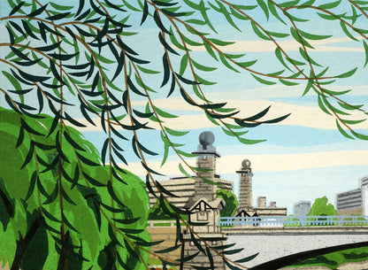 井堂雅夫「難波橋（大阪）」木版画　拡大画像1