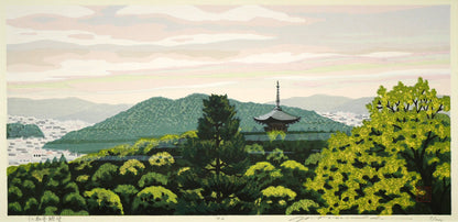 井堂雅夫「仁和寺眺望（京都）」木版画　作品全体画像