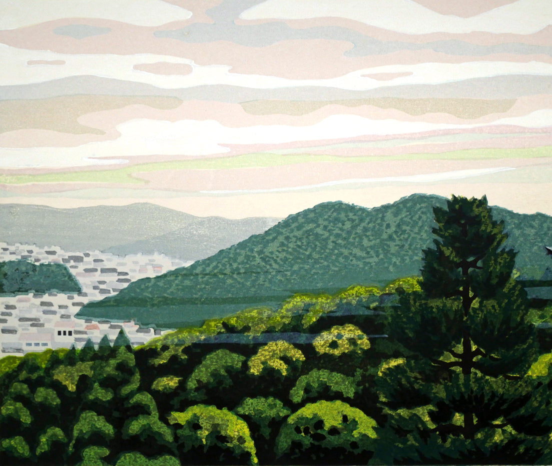 井堂雅夫「仁和寺眺望（京都）」木版画　拡大画像1