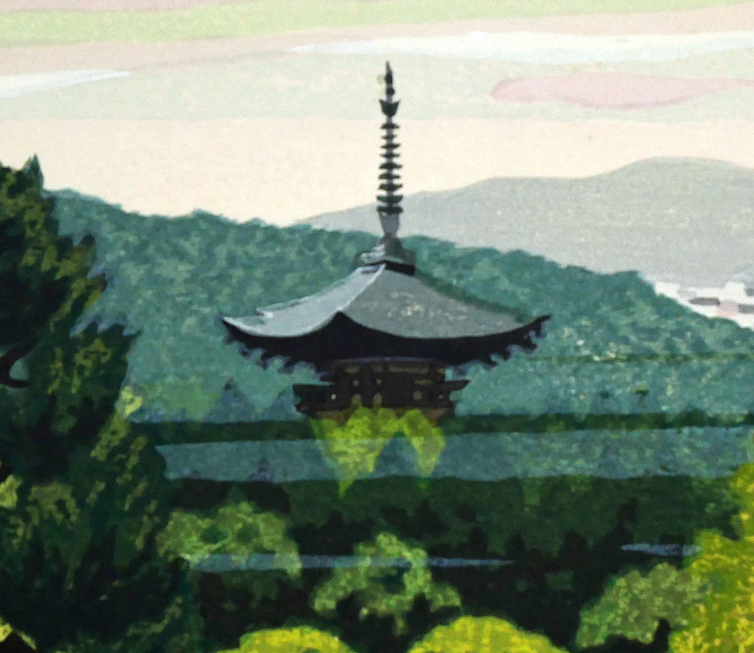 井堂雅夫「仁和寺眺望（京都）」木版画　拡大画像3