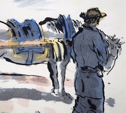 居串佳一「荷馬車風景」水彩画・8号　拡大画像5