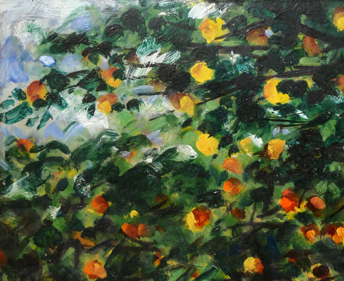 居串佳一「リンゴ園」油絵・変形6号　拡大画像1