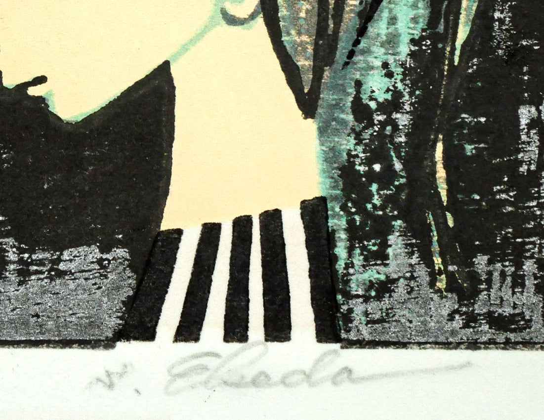 池田修三「とりかご（カナリヤ）」木版画　本人直筆鉛筆サイン