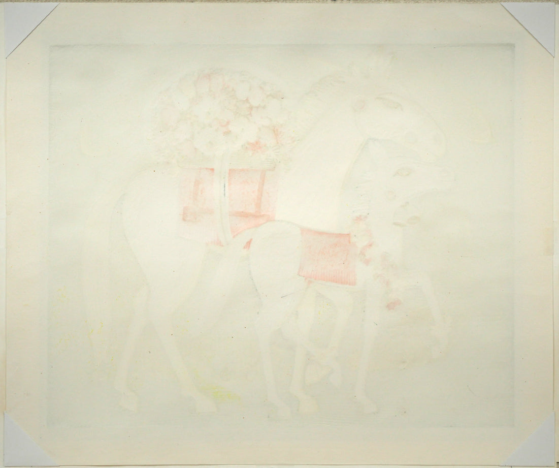 池田修三「おんまのおやこ」木版画　作品裏側画像
