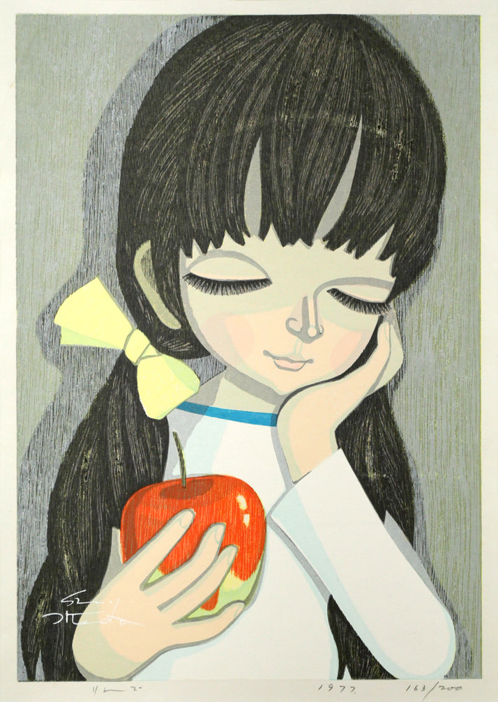 池田修三「りんご」木版画　作品全体画像