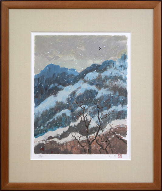 池田遙邨「春雪」リトグラフ