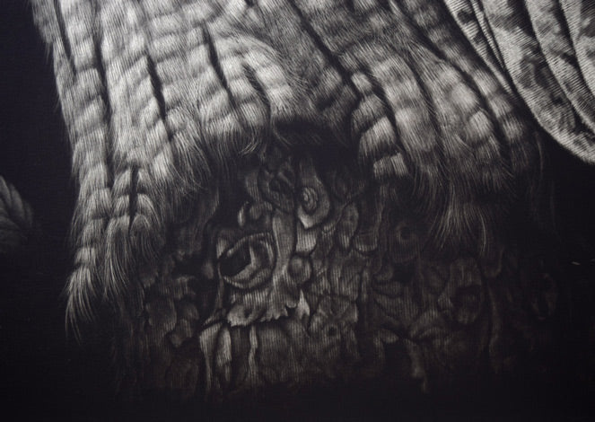 生田宏司「コタンコルカムイ（シマフクロウ）」銅版画（メゾチント）　拡大画像6