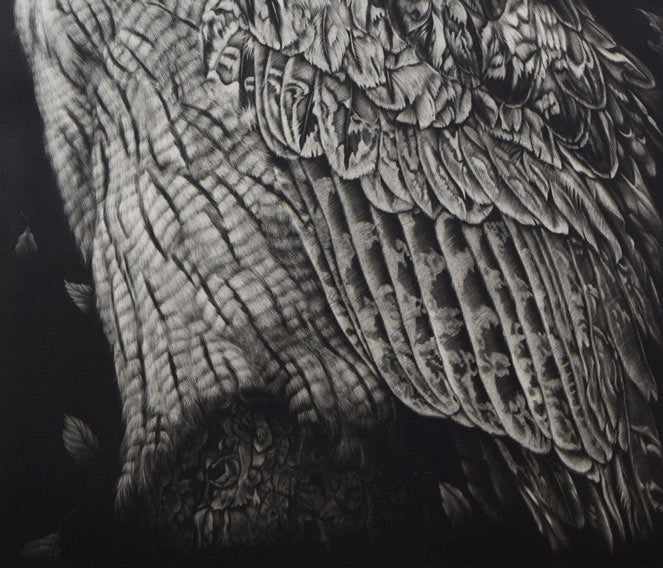 生田宏司「コタンコルカムイ（シマフクロウ）」銅版画（メゾチント）　拡大画像2