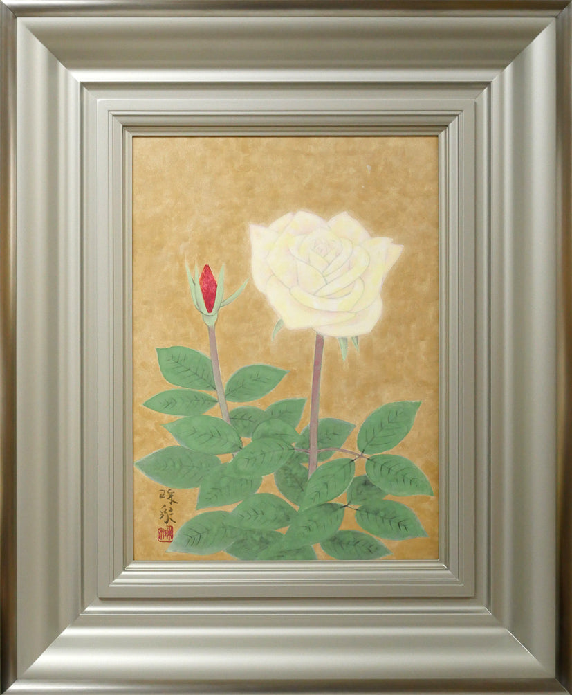 今井珠泉「薔薇」日本画・F4号