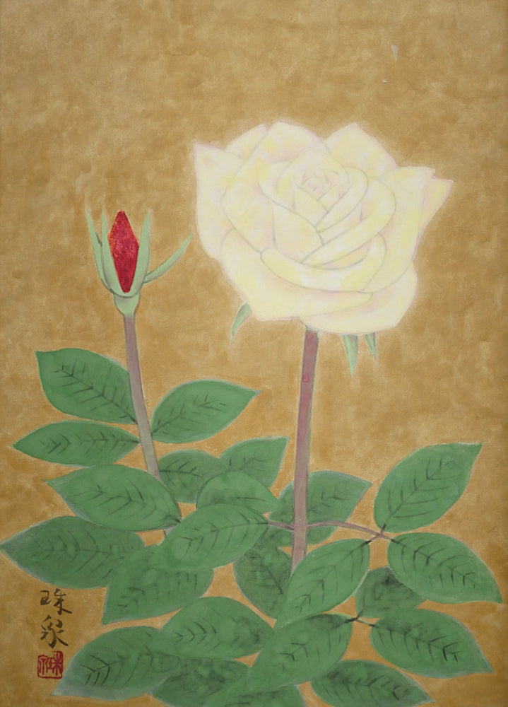 今井珠泉「薔薇」日本画・F4号　作品全体画像