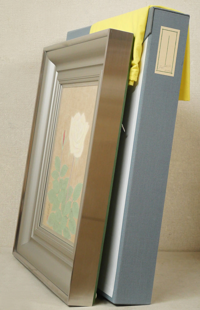 今井珠泉「薔薇」日本画・F4号　付属品画像（黄袋、布タトウ箱）