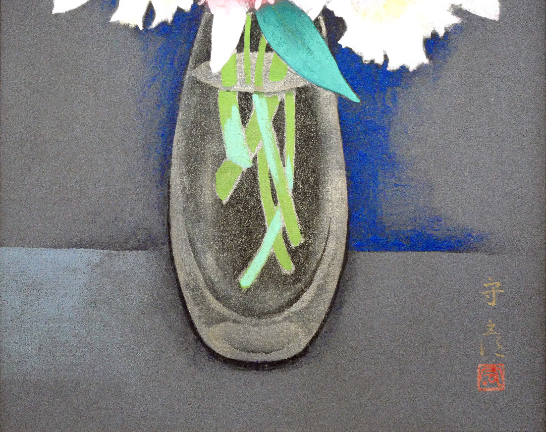 今井守彦「瓶花（カトレヤ）」日本画・P8号　拡大画像2