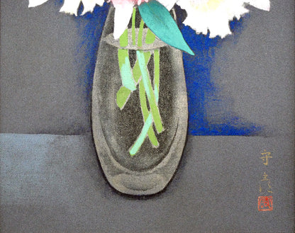 今井守彦「瓶花（カトレヤ）」日本画・P8号　拡大画像2