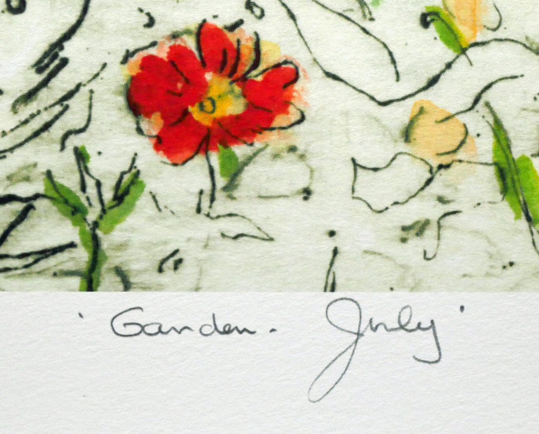 ジョアン　アイザック（Joanne　ISAAC）「Garden－July／7月のガーデン」ジクレー版画　タイトル