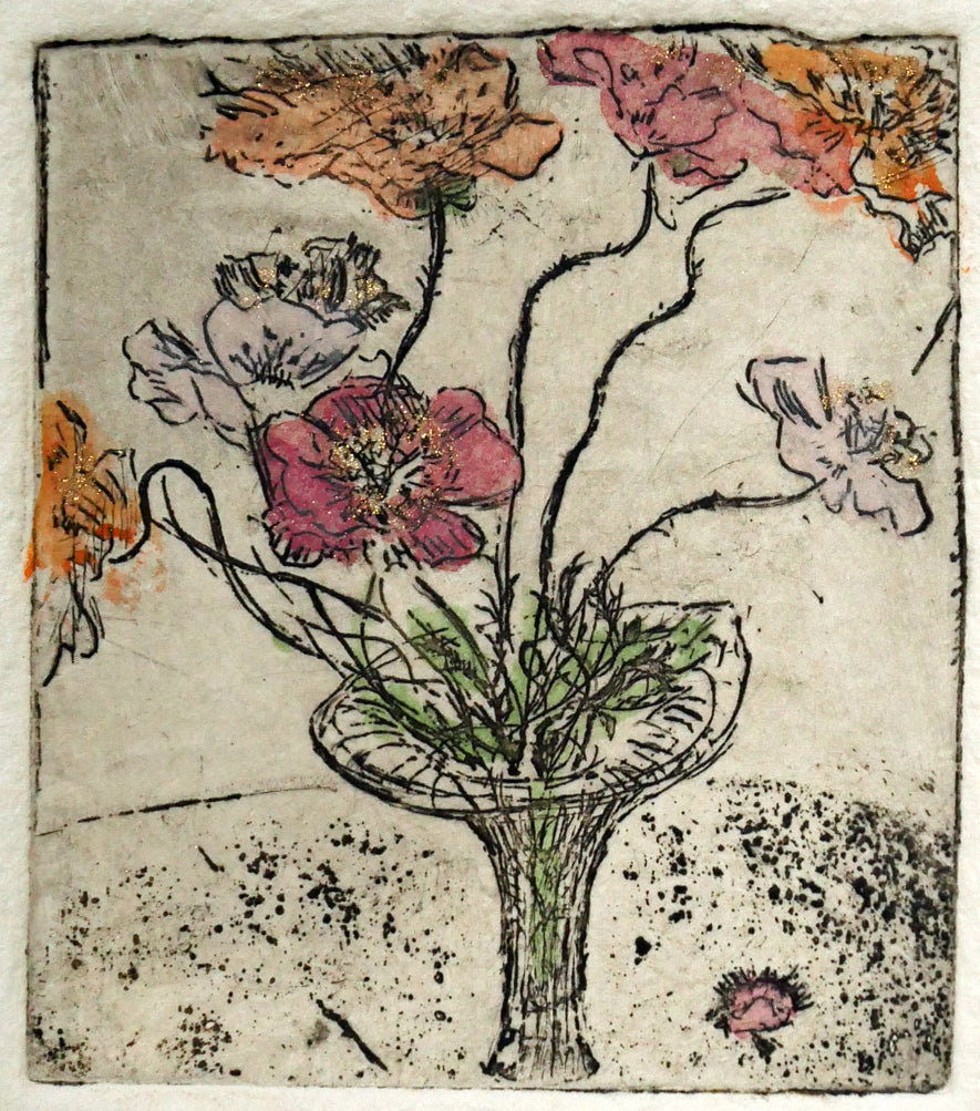 ジョアン　アイザック（Joanne　ISAAC）「Tapio　Wirkkala　and　Shirley　Poppies」銅版画に手彩色　拡大画像1
