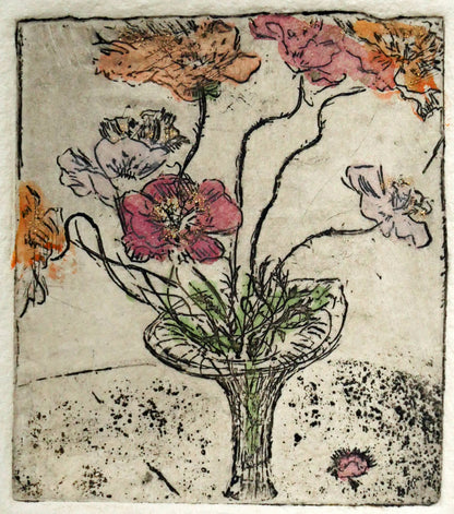 ジョアン　アイザック（Joanne　ISAAC）「Tapio　Wirkkala　and　Shirley　Poppies」銅版画に手彩色　拡大画像1