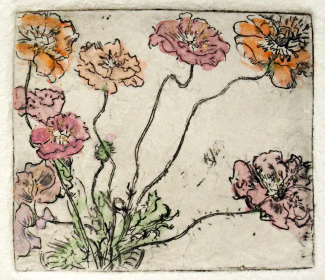 ジョアン　アイザック（Joanne　ISAAC）「Tapio　Wirkkala　and　Shirley　Poppies」銅版画に手彩色　拡大画像3