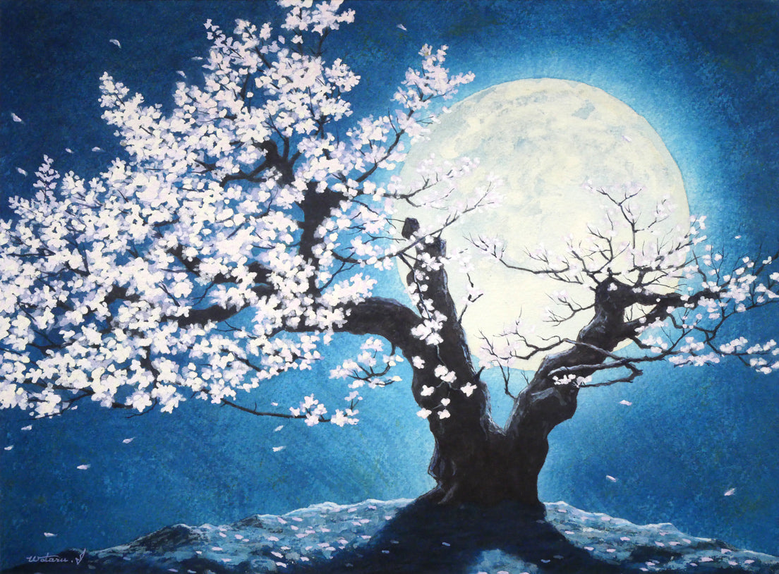 石垣渉「宵桜」水彩画・5号　作品全体画像