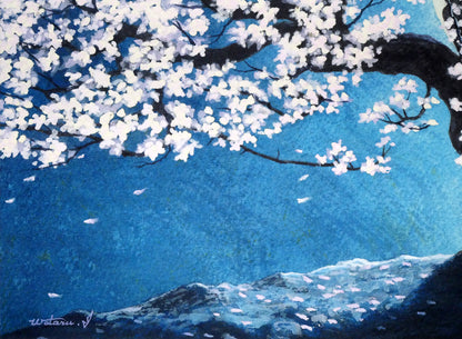 石垣渉「宵桜」水彩画・5号　拡大画像3