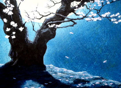 石垣渉「宵桜」水彩画・5号　拡大画像4