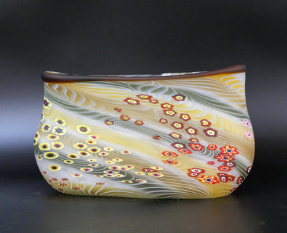 石井康治「手吹き硝子　彩花文器」共箱　作品全体画像1