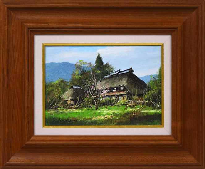石川茂男「春の白馬村（長野県）」油絵・SM