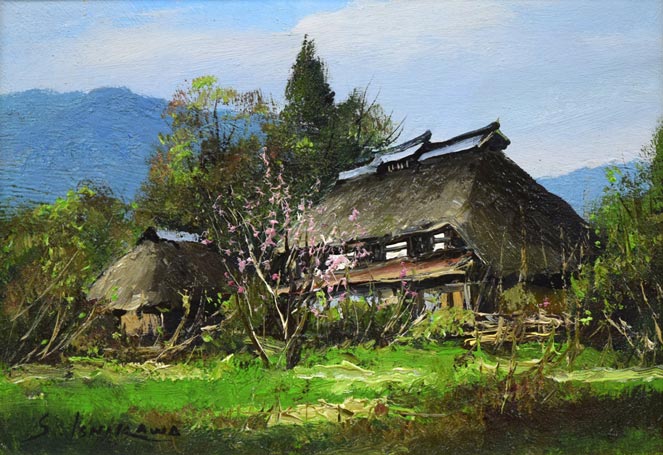 石川茂男「春の白馬村（長野県）」油絵・SM　作品全体画像