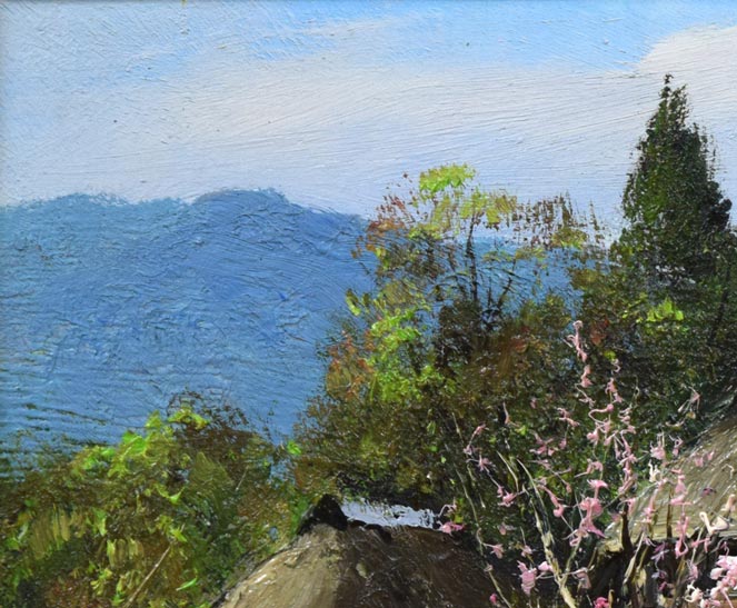 石川茂男「春の白馬村（長野県）」油絵・SM　拡大画像1